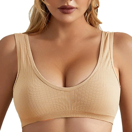 

adviicd Sports Bras for Women High Support Large Bust Comfort Bralette with Smoothing Fit Wireless Bra No-Roll Lightweight T-Shirt Bra for Everyday Wear Beige Large