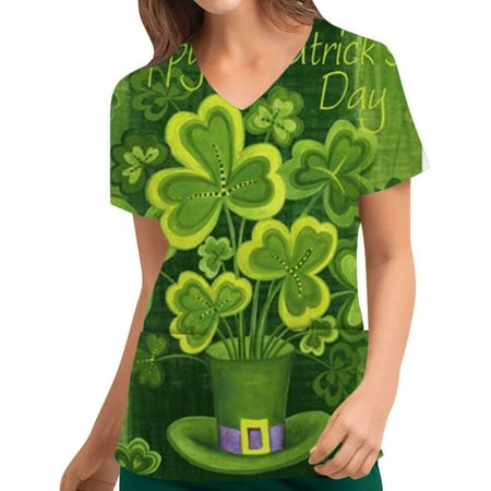 Scrub_Tops for Womens St. Patrick Leaf Print Uniform Tunic Short Sleeve V-Neck Pocket T-Shirt Workwear
Scrub_Tops for Womens St. Patrick Leaf Print Uniform Tunic Short Sleeve V-Neck Pocket T-Shirt Workwear