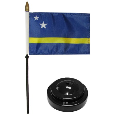 Curacao 4"x6" Flag Desk Wood Table Stick Staff Black Base