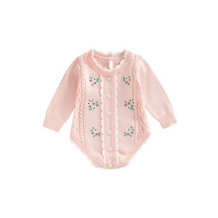 Gureui Toddler Infant Baby Girls Romper Flower Embroidery Round Neck Long Sleeve Knitted Bodysuit with Buttons
Gureui Toddler Infant Baby Girls Romper Flower Embroidery Round Neck Long Sleeve Knitted Bodysuit with Buttons