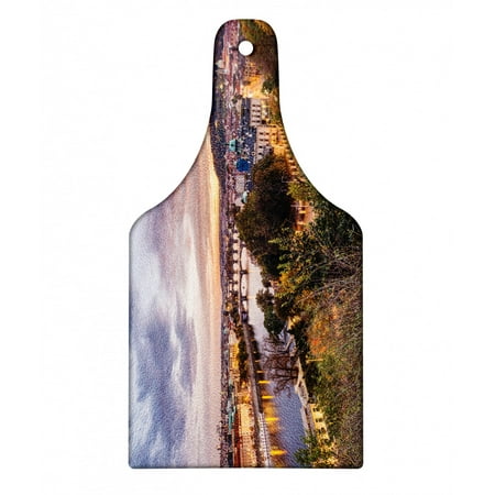 Prague Cutting Board, Valtava River During a Sunset in Czech Republic Landscape Illustration, Decorative Tempered Glass Cutting and Serving Board, in 3 Sizes, by Ambesonne