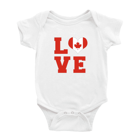 Love Canada Flag Heart Baby Rompers Bodysuit (White 3-6 Months)