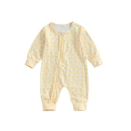 Newborn Baby Girl Fall Outfits Dainty Daisy Print Jumpsuit Long Sleeve Round Neck Zipper Full Length Romper
Newborn Baby Girl Fall Outfits Dainty Daisy Print Jumpsuit Long Sleeve Round Neck Zipper Full Length Romper