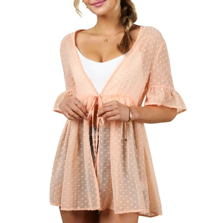 Doublju Women s Ruffle Short Sleeve Open Front Tied Waist Cardigan with Plus Size
Doublju Women s Ruffle Short Sleeve Open Front Tied Waist Cardigan with Plus Size