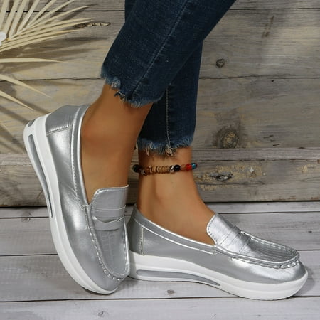 Huanxu Women s Comfort Sole Faux Nubuck Laser Cut Loafers Flat Casual Shoes