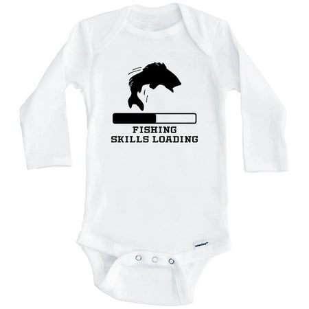 Fishing Skills Loading Funny Sports Humor One Piece Baby Bodysuit (Long Sleeve) 3-6 Months White