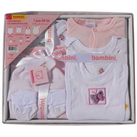 Bambini Pink Newborn Baby Shower Layette Gift Box Set 7pc (Baby Boys Or Baby Girls Unisex)