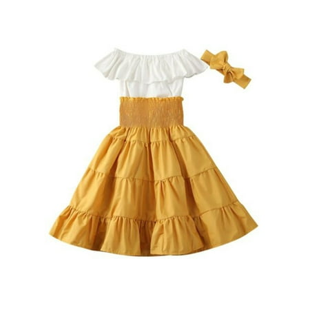 wybzd Baby Girl Off Shoulder Ruffle Top High Waist Skirts Summer Outfit Set Clothes Headband 3Pcs Girls Suit Yellow 6-7 Years
wybzd Baby Girl Off Shoulder Ruffle Top High Waist Skirts Summer Outfit Set Clothes Headband 3Pcs Girls Suit Yellow 6-7 Years