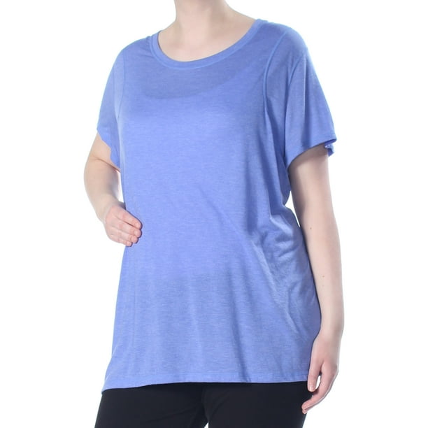 CALVIN KLEIN Womens Blue Heather Pleated Back Short Sleeve Top Plus Size: 3X