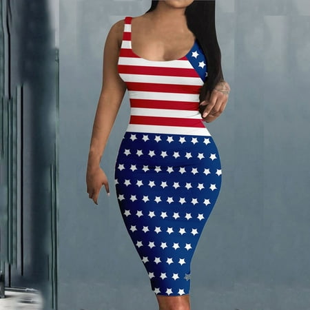 Bodycon Dresses for Women Sexy Stars and Stripes Print Sleeveless Party Tight Dress Summer Round Neck Bodycon Dress
Bodycon Dresses for Women Sexy Stars and Stripes Print Sleeveless Party Tight Dress Summer Round Neck Bodycon Dress