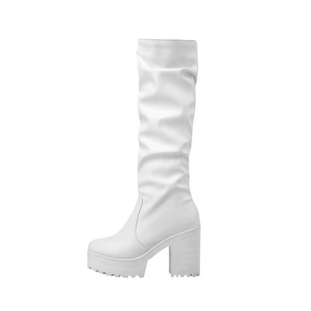 

Boots for Women Clearance Deals! Verugu High Heel Riding Winter Boots Women s Knee-High Boots Women s Winter Thick Bottom Waterproof Platform High Heel Sleeve Boots High Boots White 43