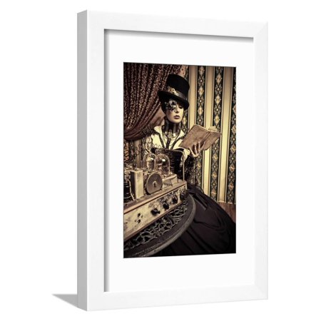 Portrait Of A Beautiful Steampunk Woman Over Vintage Background Framed Print Wall Art By prometeus
