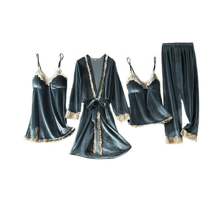 Yuelianxi Women s Velvety Pajamas Nightgown Suspender Coat Pant Fashion Home Clothes 4Piece
Yuelianxi Women s Velvety Pajamas Nightgown Suspender Coat Pant Fashion Home Clothes 4Piece