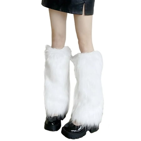 Women Winter Solid Furry Leg Warmer Socks Harajuku Gothic Leggings Shoes Cuffs
