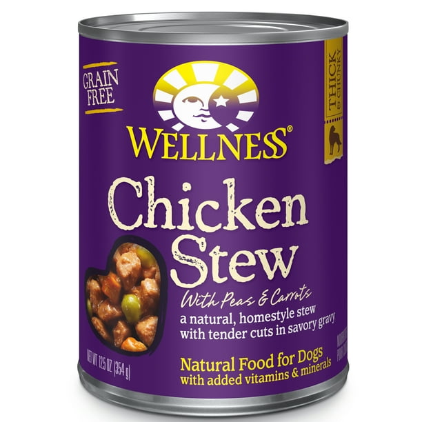 Wellness Thick & Chunky Natural Grain Free Canned Dog Food, Chicken Stew, 12.5-Ounce Can (Pack of 12)