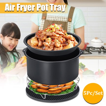 5-piece Air Fryer Accessory Set Air Fryer Frying Cage Dish Baking Pan Rack Pizza Tray Pot Tool Accessories Set - 6 inch, fits For 3.2qt-5.8qt Air Fryer