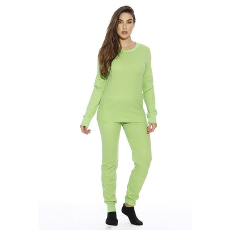 Just Love Women s Thermal Underwear Pajamas Set (Lime Small)