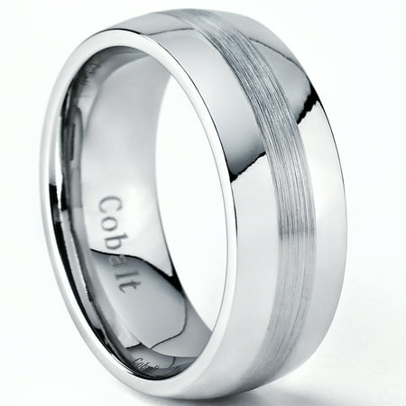 Cobalt Chrome Men's Dome Wedding Band Ring, Comfort Fit Band 8mm