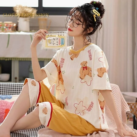 QWZNDZGR New Arrivals Knitted Cotton Summer Short Sleeved Plus Size M-5XL Women Pajamas Set Pyjamas Women Sleepwear Cute Cartoon Pijamas
QWZNDZGR New Arrivals Knitted Cotton Summer Short Sleeved Plus Size M-5XL Women Pajamas Set Pyjamas Women Sleepwear Cute Cartoon Pijamas