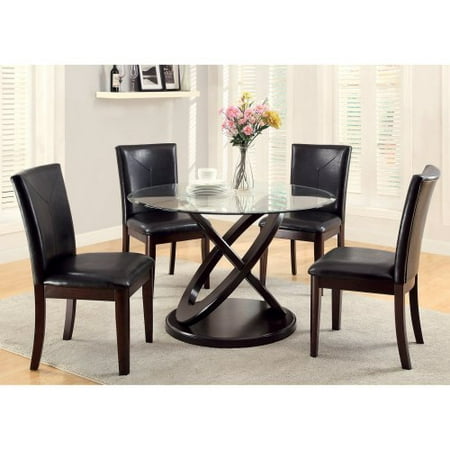 Furniture of America Ollivander 5-Piece Glass Top Dining Table Set - Dark Walnut