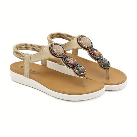 Women‘s Beads T-strap Wedge Sandals Boho Style Toe Loop Elastic Strap Slip On Shoes Casual Non-slip Beach Shoes
Women‘s Beads T-strap Wedge Sandals Boho Style Toe Loop Elastic Strap Slip On Shoes Casual Non-slip Beach Shoes