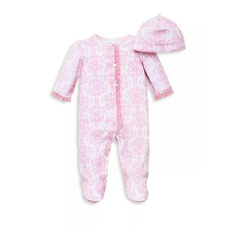Little Me PINK MULTI Baby Girls Damask Scroll Hat & Coverall Set Preemie