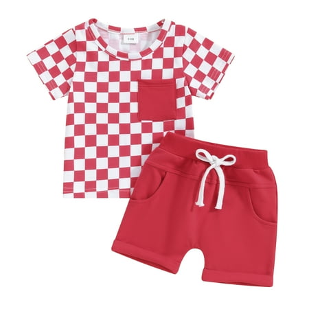 Hirigin 2Pcs Baby Boy Summer Outfits Short Sleeve Tops + Checkerboard Printed Shorts Set Toddler Clothes
Hirigin 2Pcs Baby Boy Summer Outfits Short Sleeve Tops + Checkerboard Printed Shorts Set Toddler Clothes