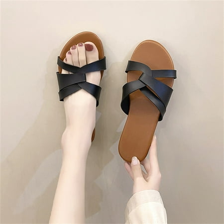 Hvyesh Flat Sandals for Women Dressy Summer Flat Shoes Ladies Beach Sandals Summer Non-Slip Causal Slippers Size 8.5
