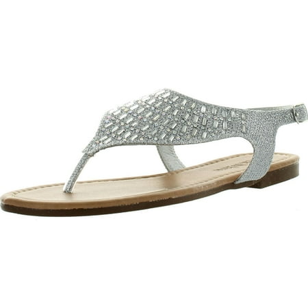 BellaMarie Alice-7 Womens Flat Rhinestone Thong Sandals Silver 6