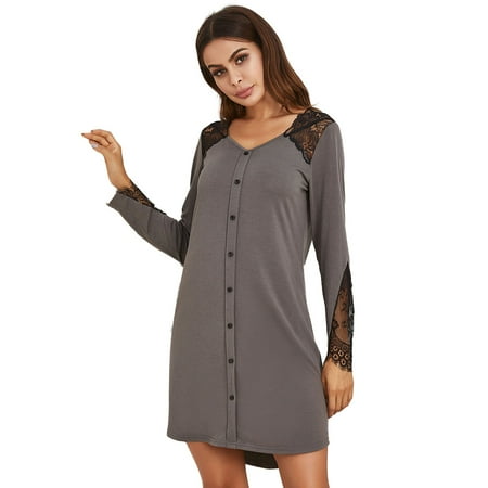 Women Casual Nightdress Ladies Lace Stitching Solid Color Plus Size Pajamas Nightgown Women Home Colthing
Women Casual Nightdress Ladies Lace Stitching Solid Color Plus Size Pajamas Nightgown Women Home Colthing