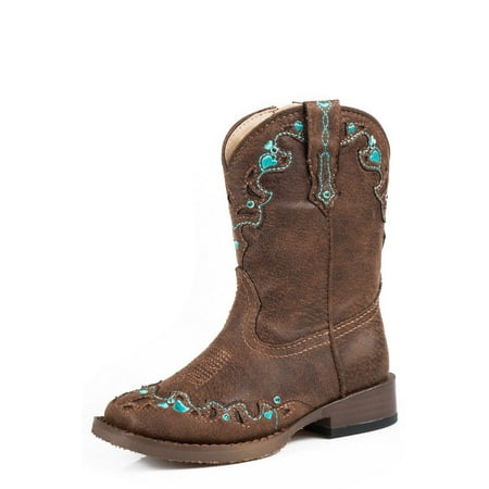 Roper Western Boots Girl Hearts Faux Leather Brown 09-017-1901-0997 BR
