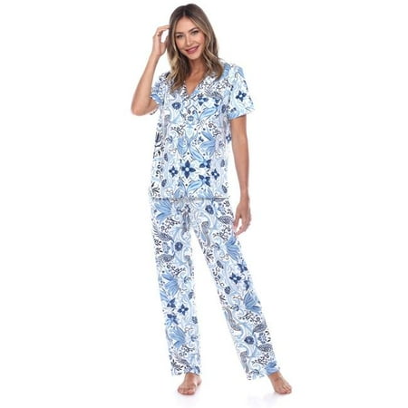 3681-15-M Womens Short Sleeve & Pants Tropical Pajama Set Blue - Medium