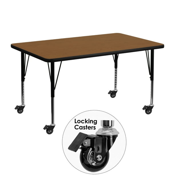 Flash Furniture Mobile 30''W x 48''L Rectangular Activity Table with 1.25'' Thick High Pressure Oak Laminate Top and Height Adjustable Preschool Legs