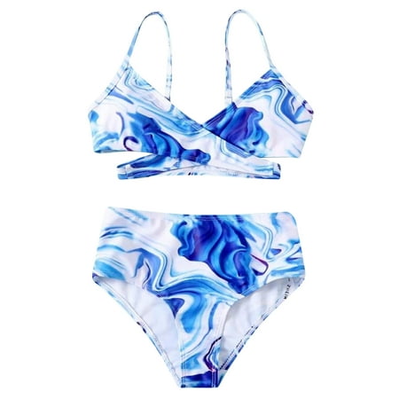 

NECHOLOGY Girls Swimsuit Size 12 plus Cute Swimsuit Dyeing To Girls Printing Summer Floral Crisscross Girls Swim Suit Size 16 Swimwear Blue 8 Years