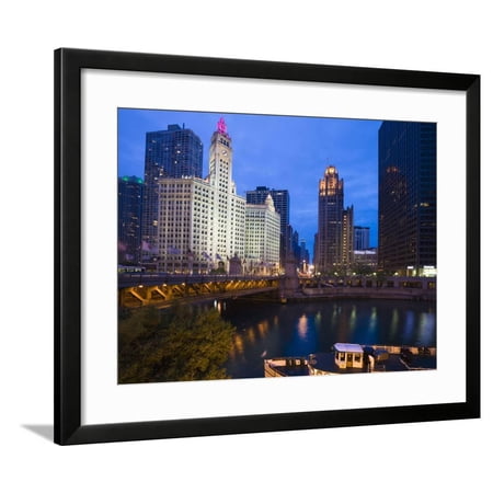 Wrigley Building, North Michigan Avenue, and Chicago River at Dusk, Chicago, Illinois, USA Framed Print Wall Art By Amanda Hall