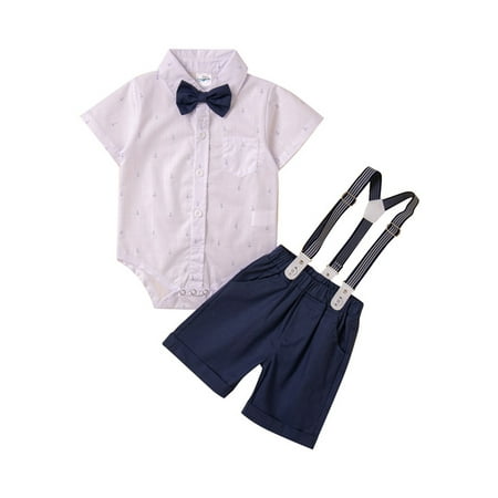 Baby Boy Outfits Bow Ties Shirts Short Sleeve Romper Gentleman Suspenders Shorts Set Formal 2Pcs
Baby Boy Outfits Bow Ties Shirts Short Sleeve Romper Gentleman Suspenders Shorts Set Formal 2Pcs