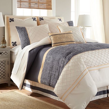 eLuxury - Lyra 8-Piece Modern Embroidered Down Alternative Comforter Set