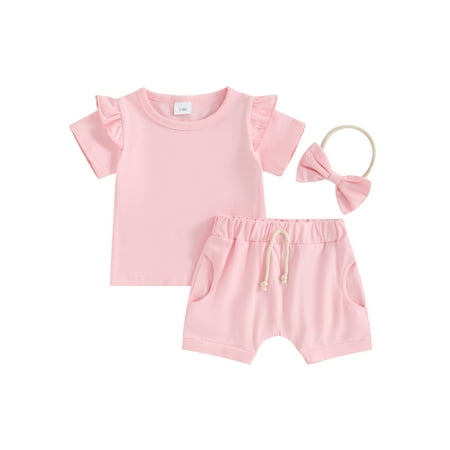 Qtinghua Infant Toddler Baby Girls Summer Clothes Short Sleeve Ruffle Tops Shorts Headband Set Pink 18-24 Months
Qtinghua Infant Toddler Baby Girls Summer Clothes Short Sleeve Ruffle Tops Shorts Headband Set Pink 18-24 Months