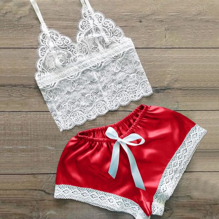 MRULIC intimates for women Women s Sexy Lace Pajamas Set Red + XXL