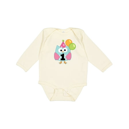 Inktastic 1st Birthday Party Girls Owl Gift Baby Girl Long Sleeve Bodysuit