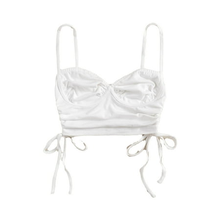 Women s Drawstring Ruched Side Bustier Cami Top White L