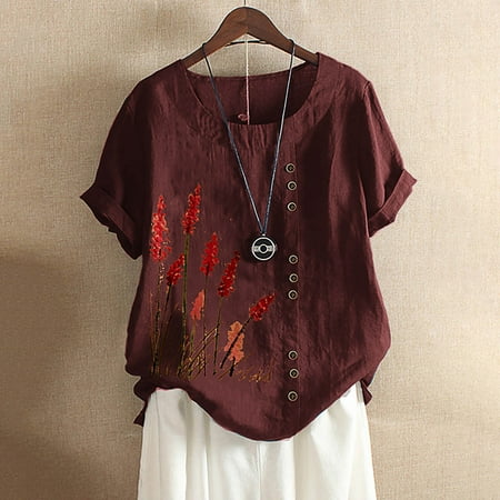 Womens Summer Cotton Linen Crewneck Short Sleeve Top Plus Size Button Blouses Casual Loose Fit Trendy Flowers Tunic Tees
Womens Summer Cotton Linen Crewneck Short Sleeve Top Plus Size Button Blouses Casual Loose Fit Trendy Flowers Tunic Tees
