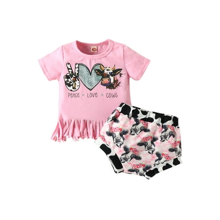 Wassery Baby Girls Summer Clothes Suits Letter Cow Head Print Tassel Hem Short Sleeve Crew Neck T-Shirts Elastic Waist Shorts Infant 2Pcs Set 0-24M
Wassery Baby Girls Summer Clothes Suits Letter Cow Head Print Tassel Hem Short Sleeve Crew Neck T-Shirts Elastic Waist Shorts Infant 2Pcs Set 0-24M