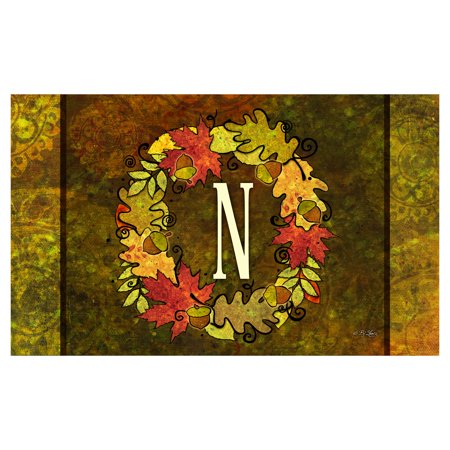 Toland Home Garden Fall Wreath Monogram Doormat - Polyester / Rubber