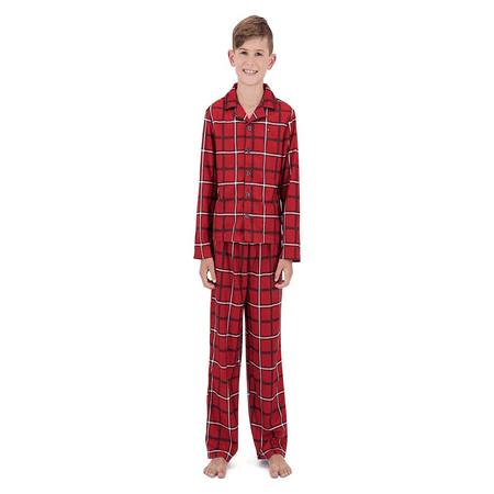 

Tommy Hilfiger Boys Scarlett Red Plaid Pajama Set Long Sleeve size L 12/14