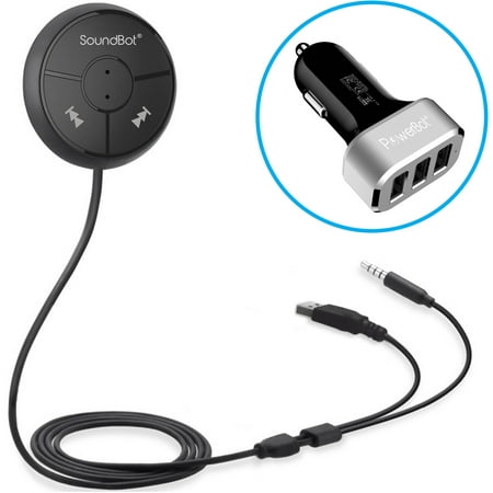 [해외] SoundBot SB360 Wireless 4.0 Car Kit Hands-Free Wireless Talking and Music Streaming Dongle with Triple Ultra-High-Performance USB Car Charger, Magnetic Mounts and Built-in 3.5mm Au