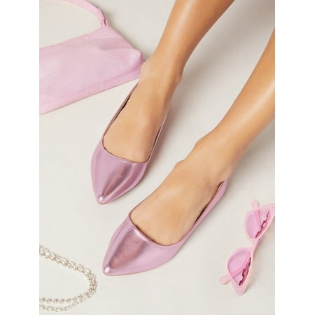 ASWMXR Faux Leather Pointy Toe Slip On Ballet Flats