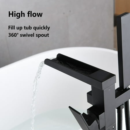 LANTRO JS 1 Handle Freestanding Bathtub Faucet with Hand Shower Matte Black