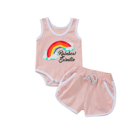 EHTMSAK Newborn Infant Baby Toddler Girl 2PCS Letter Print Outfits Rainbow Bodysuit Top and Shorts Set Sleeveless Clothing Set Summer Pink 0-18M 90
EHTMSAK Newborn Infant Baby Toddler Girl 2PCS Letter Print Outfits Rainbow Bodysuit Top and Shorts Set Sleeveless Clothing Set Summer Pink 0-18M 90