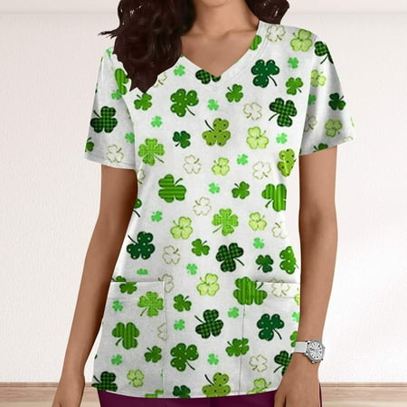 St. Patrick s Day Tee Tops Clover Graphic T-Shirt Women Short Sleeve Scrub Tops Blouse Pocket Nursing Working Uniform
St. Patrick s Day Tee Tops Clover Graphic T-Shirt Women Short Sleeve Scrub Tops Blouse Pocket Nursing Working Uniform